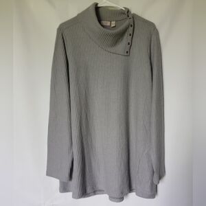 Logo Lori Goldstein Womens Waffle Knit Long Sleeve Top Size 1X Color Grey